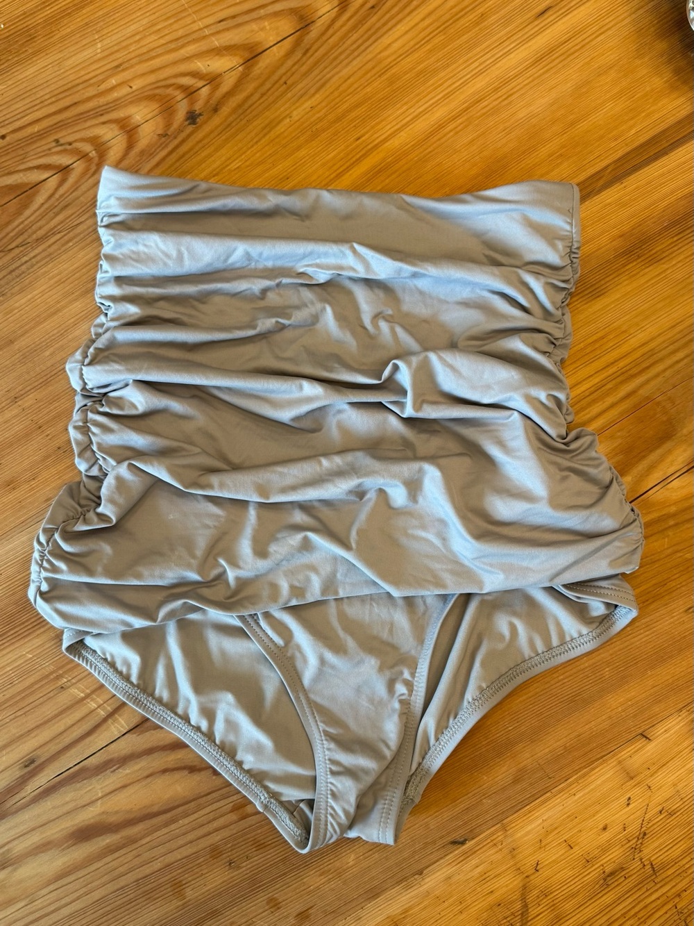 Ruched Tummy Control High-Waist Swim Bottoms in Light Taupe